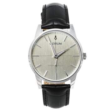 Pre Owned Corum Silver Stainless Steel Leather Heritage 157.16320/0001 BA48 Men's Wristwatch 38 mm