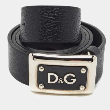 Pre Owned D&G Logo 100 CM Buckle Belt Black Leather
