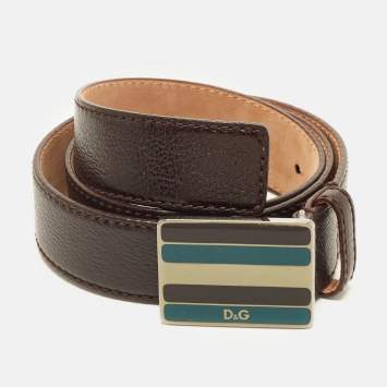 مملوكة مسبقًا D&G Logo Plaque 85 CM Buckle Belt Dark Brown Leather