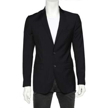 Pre Owned Dolce & Gabbana Midnight Blue Striped Wool Single Breasted Blazer S