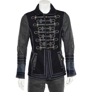 Pre Owned D&G Navy Blue & Grey Wool Napoleon Military Jacket S
