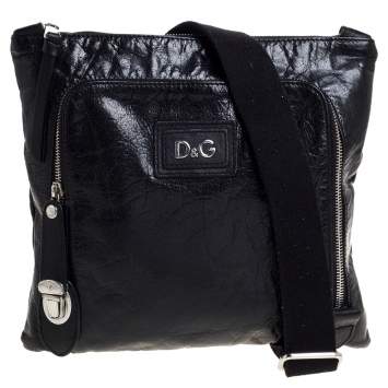 Pre Owned D & G Black Leather Alan Messenger Bag