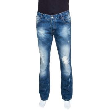 Pre Owned D & G Indigo Medium Washed Denim Distressed Straight Fit Jeans XL