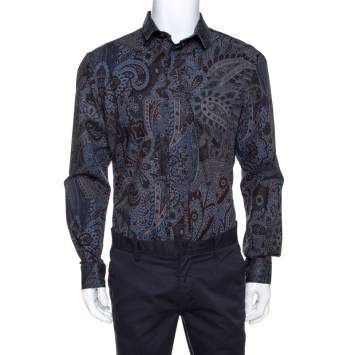 Pre Owned D & G Multicolor Printed Cotton Pleated Placket Slim Fit Shirt XXL