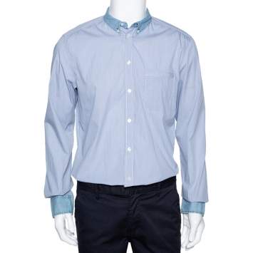 Pre Owned D&G Blue Checked Cotton Denim Trim Long Sleeve Brad Shirt XL