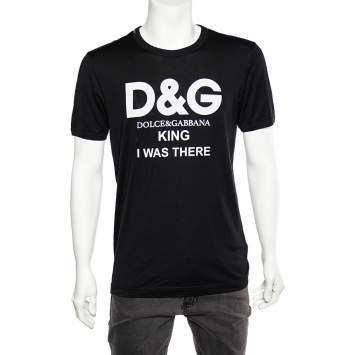 Pre Owned Dolce & Gabbana Black Logo King I Was There Printed Cotton Crewneck T-Shirt M