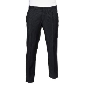 Pre Owned D&G Midnight Blue Striped Wool Formal Pants M