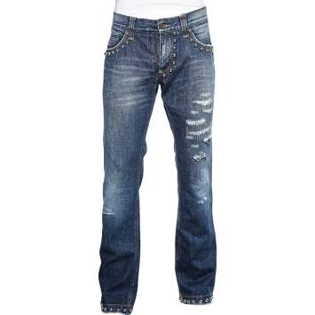 Pre Owned D&G Navy Blue Distressed Denim Studded Detail Jeans 3XL