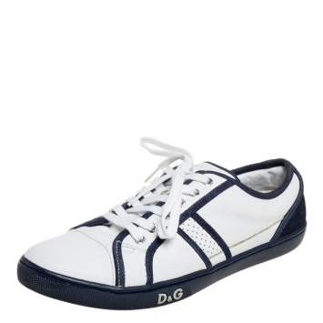 Pre Owned D&G White/Blue Leather And Suede Low Top Sneakers Size 42