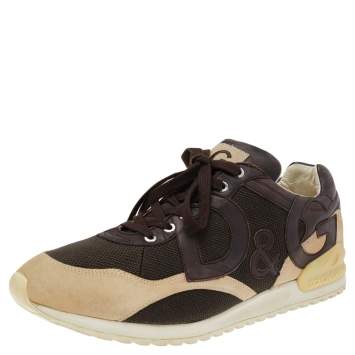 Pre Owned Dolce & Gabbana Brown/Beige Mesh And Suede Sneakers Size 44