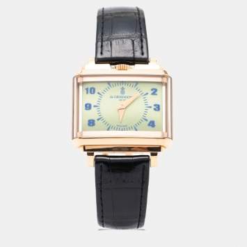 Pre Owned De Grisogono Lime 18k Rose Gold Alligator New Retro No.1 Men's Wristwatch 44 mm 