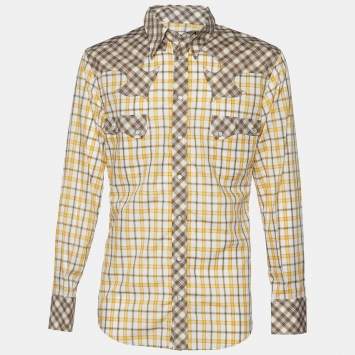 Pre Owned D&G Yellow Checkered Cotton Button Front Shirt XL