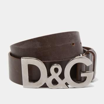 Pre Owned D&G Dark Brown Leather Logo Buckle Belt 90CM