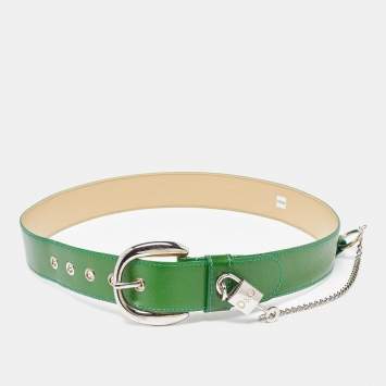 Pre Owned D&G Green Leather Padlock Buckle Belt 85CM