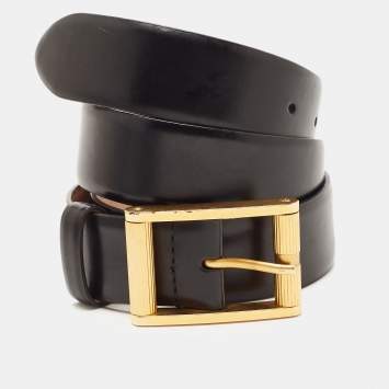 Pre Owned D&G Black Leather Buckle Belt 85 CM