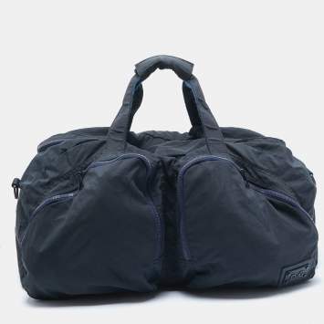 Pre Owned D&G Navy Blue Nylon Double Pocket Weekender Duffel Bag