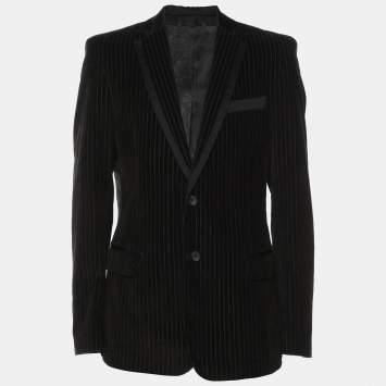 Pre Owned D&G Black Striped Corduroy Button Front Blazer L