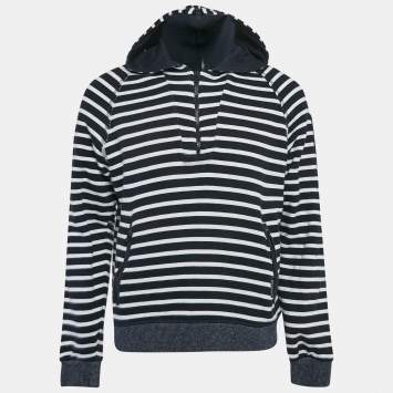 Pre Owned D&G Blue/White Striped Cotton Knit Hooded Sweatshirt XL