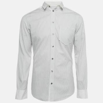 Pre Owned D&G White Striped Cotton Slim Fit Shirt M