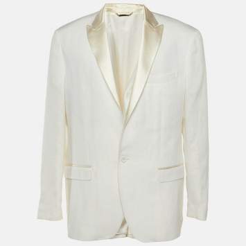 مملوكة مسبقًا D&G White Linen Blend One Buttoned Blazer 3XL