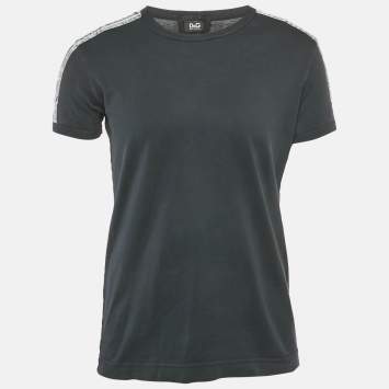 مملوكة مسبقًا D&G  Navy Blue Cotton Striped Band Trim Detail Cotton T-Shirt L