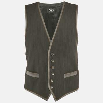 مملوكة مسبقًا D&G Grey/Black Striped Rayon Blend Waistcoat M