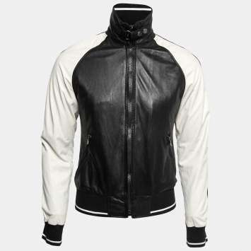 Pre Owned D&G Monochrome Leather Raglan Sleeve Zip Front Jacket S
