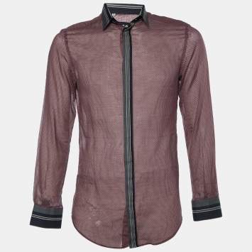 Pre Owned D&G Red Printed Cotton Contrast Detail Slim Fit Shirt M