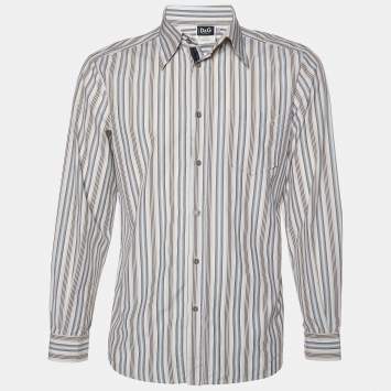 Pre Owned D&G Beige Striped Cotton Button Front Shirt M