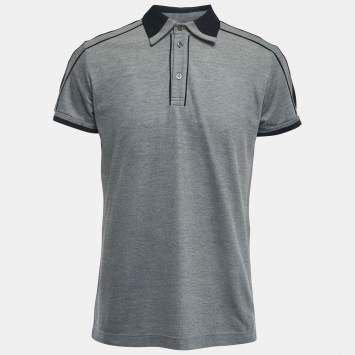 Pre Owned D&G Grey/Navy Blue Cotton Pique Polo T-Shirt XL