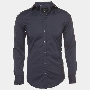 Pre Owned D&G Brad Navy Blue Cotton Button Front Full Sleeve Shirt S