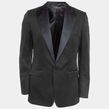 Pre Owned D&G Black Geometric Pattern Jacquard Single Breasted Slim Fit Blazer M  