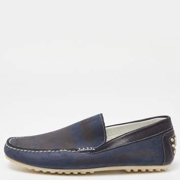Pre Owned D&G Blue/Black Nubuck and Leather Slip On Loafers Size 42