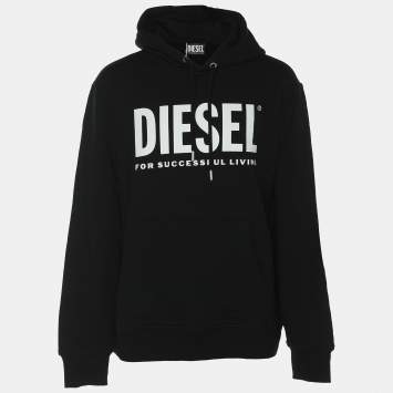 Diesel Black Jersey Logo Print Hooded Sweatshirt XL