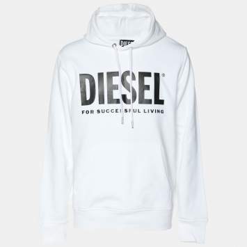 Pre Owned Diesel White Cotton Logo Print Hoodie M