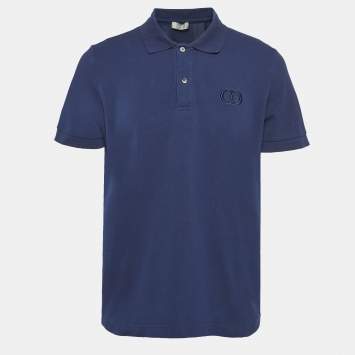 Pre Owned Dior Homme Navy Blue Cotton Pique Polo T-Shirt XL