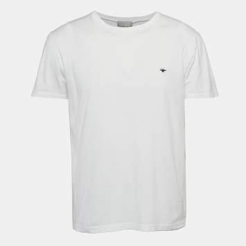 Pre Owned Dior Homme White Bee Embroidered Cotton Crew Neck T-Shirt L