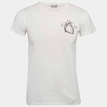 Pre Owned Dior Homme White Love Print Cotton Jersey T-Shirt M