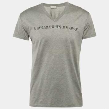 Pre Owned Dior Homme Grey Printed Jersey V-Neck T-Shirt S