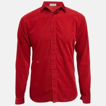 Pre Owned Dior Homme Red Corduroy Regular Fit Shirt S