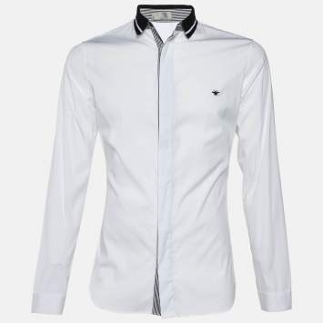 Pre Owned Dior Homme White Bug Embroidered Cotton Shirt M