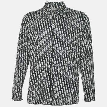 Pre Owned Dior Homme Blue Oblique Jacquard Knit Overshirt L