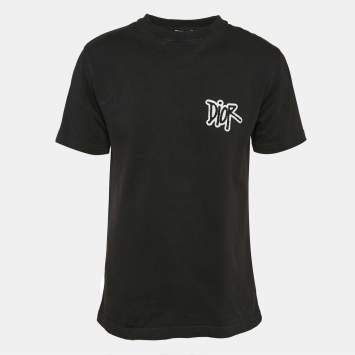 Pre Owned Dior Homme Black Logo Applique Cotton Crew Neck T-Shirt M