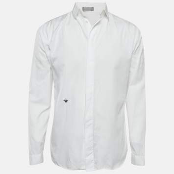 Pre Owned Dior Homme White Bee Embroidered Cotton Button Front Shirt M