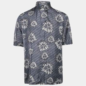 Pre Owned Dior Homme Blue Printed Silk Half Sleeve Shirt M 