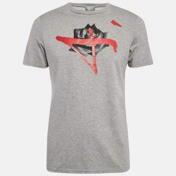 Pre Owned Dior Homme Grey Printed Cotton Half Sleeve T-Shirt M