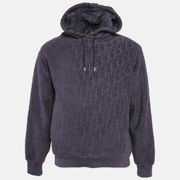 Pre Owned Dior Purple Oblique Jacquard Terry Cotton Hooded Sweatshirt M