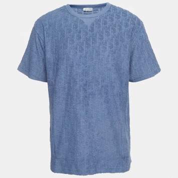 Pre Owned Dior Homme Blue Oblique Terry Jacquard Crewneck T-Shirt M
