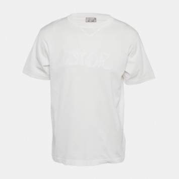 Pre Owned Dior Homme White Logo Embroidered Jersey Crewneck T-Shirt M