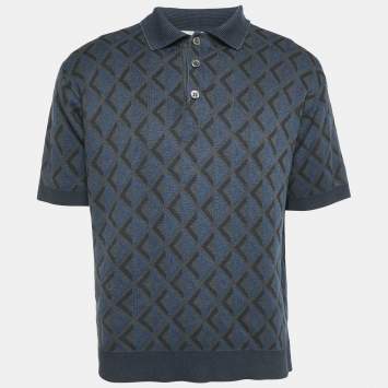 Pre Owned Dior Homme Blue/Grey Monogram Jersey Polo T-Shirt S